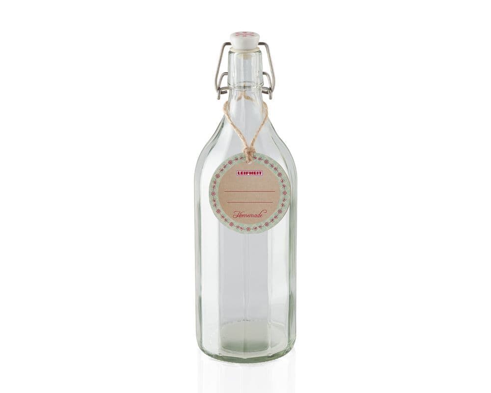 LEIFHEIT  Faceted Glass Bottle With Clip Top Fastening Seal 1000ml - Leifheit