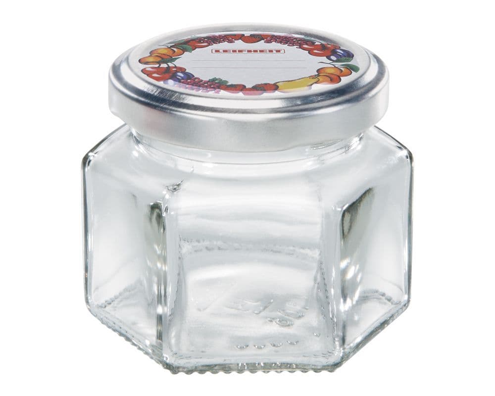 LEIFHEIT Preserving and Storage Hexagonal Glass Jar With Screw Top Lid 106ml - Leifheit